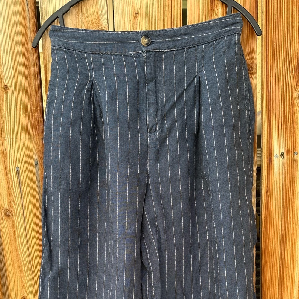 H by Halston 100% linen high waisted pinstriped wide leg pants women size 6 - Picture 4 of 8